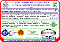 Two day National level Physical Mode Seminar on Recent research Trends in Intelligent Control Techniques for Microgrid and Electric Vehicles Technology 2022 Seminar Poster